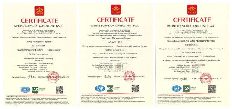 ISO 9001, ISO 14001 and ISO 45001 Certifications – Marine Surveyor Consultant Sagl